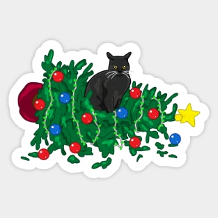 Cat Hates Your Tree - black Sticker